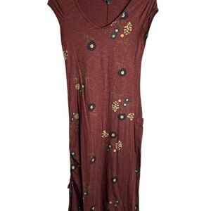 Toad & Co Women’s Size Small Shirt Sleeve Ruched Midi Dress Maroon Floral 4768